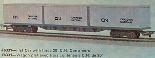 60ft Flat Car With Three 20ft Canadian National Containers (Canada)