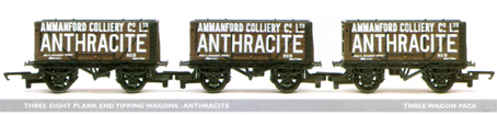 Anthracite 8 Plank End Tipping Wagon - Three Wagon Set