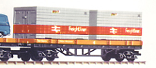 Bogie Flat Car with Two 20 Ft Freightliner Containers